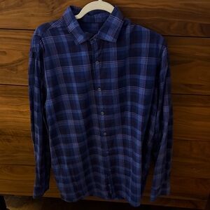 Tasso Elba Men's Blue and Purple Plaid Shirt